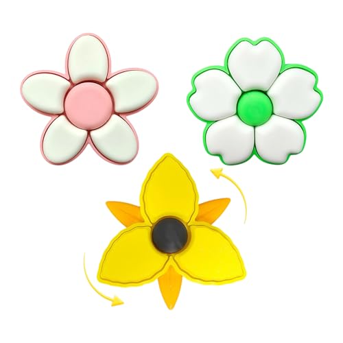 Flower Shaped Fidget Clicker Spinner, Mechanical Tactile Focus Tool, Sensory Relief Gadget, Rotating Petal Shell Design, Pocket Size Stress Device, Smooth Motion System (Collect All 3)