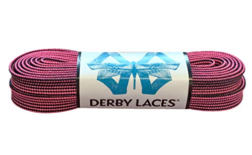 Derby Laces ORIGIN Wide 10mm Hockey Style Waxed Lace for Skates, Roller Derby, Work Boots, and Hiking (Black and Hot Pink Stripe, 108 Inch / 274 cm)