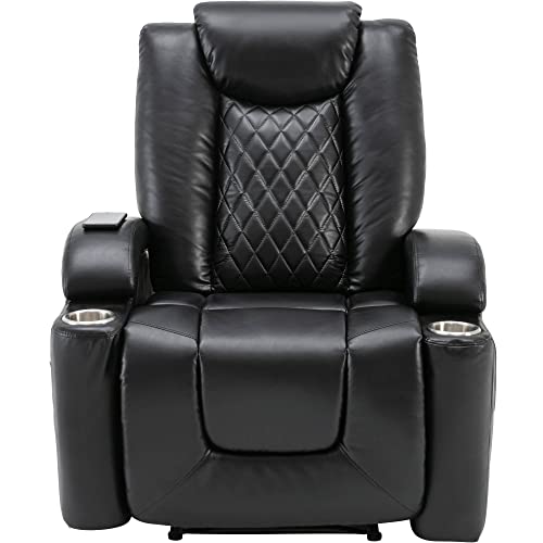 Electric Recliner Chair With Usb Charge Port, Power Motion Recliner With Cup Holder -Pu Lounge Chair For Living Room,Black #TOP28