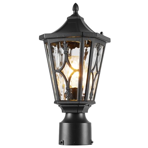 Image of JYZ Outdoor Post Lights Lamp Post Light Fixture, 21'' Pole Lantern with E26 Base 60W Max & Waterproof Aluminum Housing with Water Ripple Glass, Fence Post Deck Lighting for Garden, Patio, Pathway