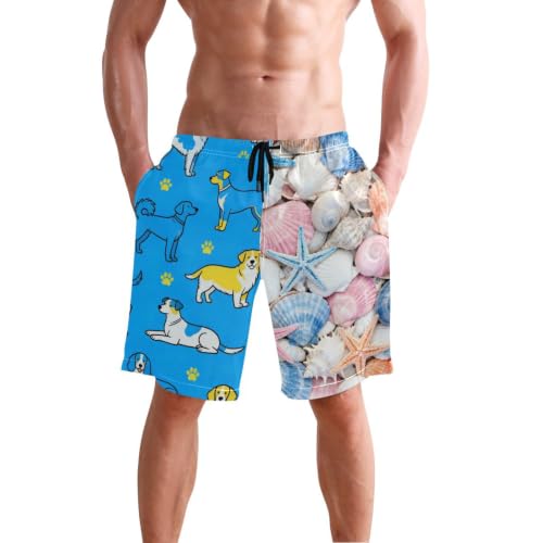 Short de plage décontracté pour homme imprimé coquillages étoiles de mer de 20,3 cm de long