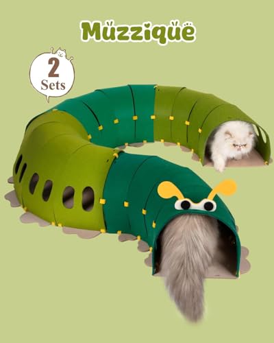 Image of Felt Cat Tunnel, Indoor Cat Cave, Large Cute Caterpillar Rabbit Tunnel Bed | Interactive Toy, Connectable Modular S Shape Kitten Hole, Sturdy Washable Hideaway Bunny Furniture,Peekaboo Entertainment