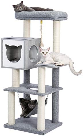 Made4Pets Cat Tree for Indoor Cats Modern Wooden Cat Tower with Hammock for Large Cat Kitten 52" Tall Multi-Level Gray Cat Activity Tree with Scratching Post Wood Cute Cat Condo for Adult Big Cats