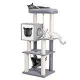 PAWZ Road Lujo Árbol rascador para Gatos, Árbol para Gatos Rascador con Hamaca y Postes de sisal, Actividad del Centro para Gatos Gatitos Gris 132cm