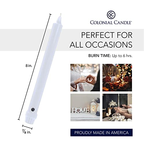 Image of Colonial Candle Unscented Taper Candle, Classic Collection, White, 8 In, Pack of 12 - Up to 6 Hours Burn
