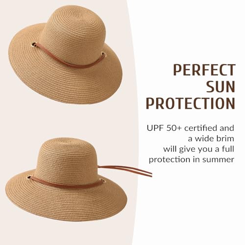 Image of Beach Hat for Women, Wide Brim Sun Straw Hats for Women, Sun Hat Womens UPF 50+ UV Protection, Floppy Foldable Summer Hats