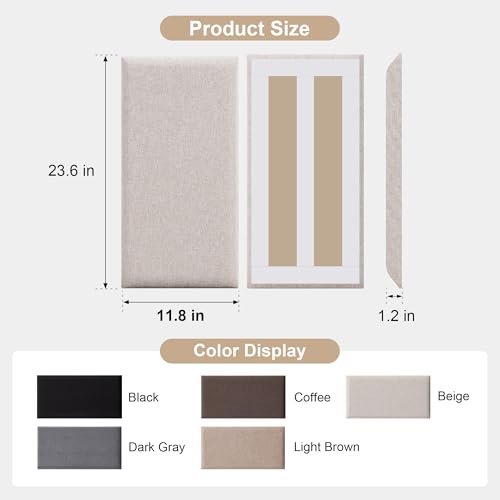 Fromann Upholstered Wall Mounted Headboard for Queen/TXL/King Size Beds, Peel and Stick Headboard 23.6" x 11.8"/PC, Interior Wall Panels for Bedroom Study, Headboards Only (6, Beige) by Fromann - Used condition - Image 2