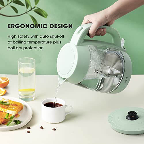 Image of iSiLER 1500W Electric Kettle, 1.7 L Electric Tea Kettle with LED Indicator, Cordless Electric Glass Hot Water Boiler, Portable Teapot Heater Auto Shut-Off & Boil-Dry Protection BPA-Free Green