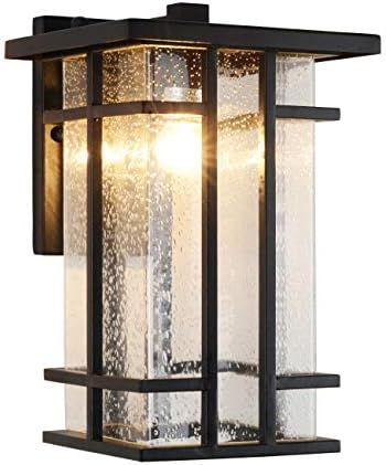 Rustic Outdoor Wall Light Fixture 13.8"H Waterproof Exterior Wall Sconces Black Metal with Clear Seeded Glass Shade Outdoor Wall Lantern for Exterior House Patio Porch,Entryway,Garage Wall Lamps