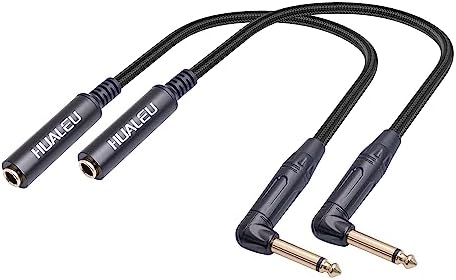 2-Pack 1FT 1/4 Inch Right Angle TS Male to 1/4 Inch TS Female Adapter, 6.35mm 1/4" Mono Connector for Bottom Plug and Front Facing Jack Guitar
