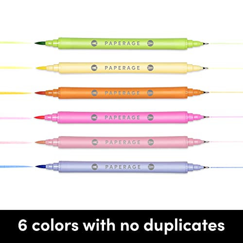 Paperage Dual Tip Brush Pens (4.0Mm Brush Tip + 0.5Mm Fine Tip), Pastel, 6 Pack Dual Tip Brush Pen Set For Drawing, Hand-Lettering, Calligraphy, Journaling And More #TOP3