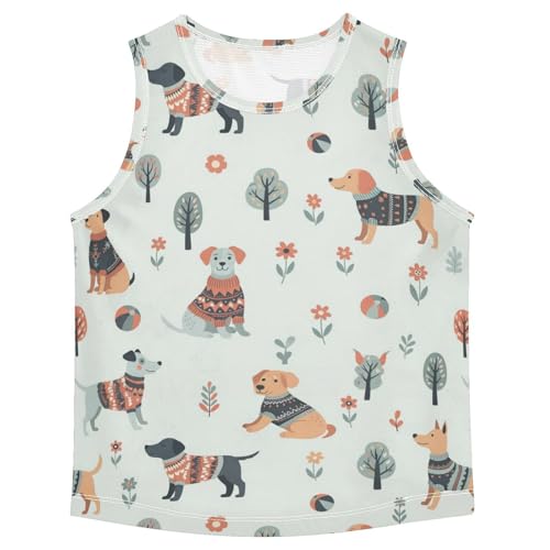 J JOYSAY Fall Dog Flowers Boys Tank Top Sleeveless Muscle Shirts Quick Dry Sport Active Workout Kids T-Shirts 3-15T