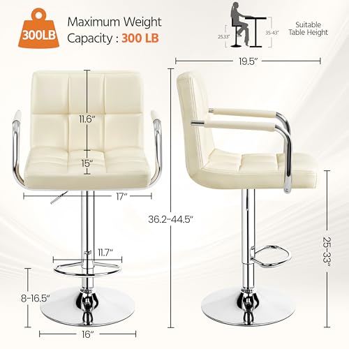 Image of Yaheetech Bar Stools Set of 2, Swivel with Backs, Adjustable Height, Beige