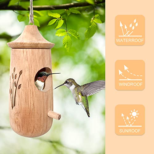 Hummingbird House, Wooden Hanging Hand Carved Bird Houses 2022 New Swing Nest For Wren Swallow Sparrow Finch Garden Decor, Outside Hummingbird Feeders Natural Wood Scent Attracting Birds (C) #TOP2