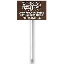 Imahoocool-12x8 IN WORKING FROM HOMEDO NOT KNOCK OR RING BELL LEAVE PACKAGES AT DOOR NO SOLICITING Sign with Stake,Home Door Entryway Porch Farmhouse Deco, Style02