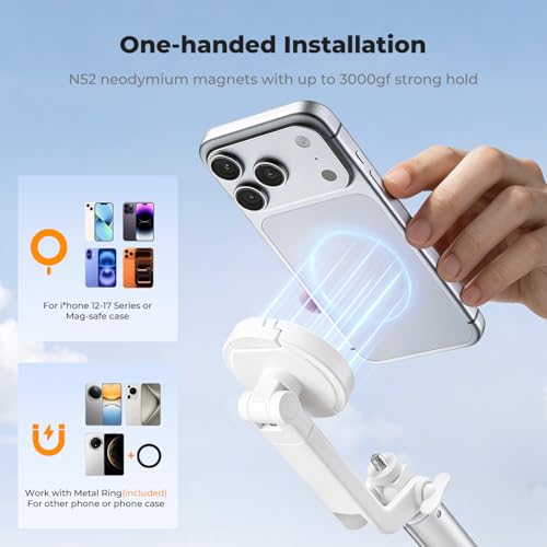 Image of K&F CONCEPT 72 inch Selfie Stick for iPhone, Phone Tripod | Clip & Magnetic, Light, Remote, 1s Open & Close, Compatible with iPhone 17-12 Osmo Pocket 4 /3 Luna Ultra, X97C6