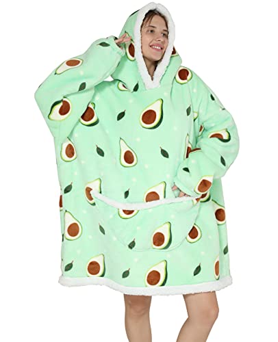 JOJJJOJ - Manta con capucha de gran tamaño con bolsillo gigante, cómoda manta de forro polar con capucha, sudadera abrigada para mujeres, hombres, adolescentes, como regalo, avocado