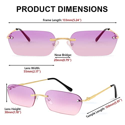 Image of FEISEDY Rimless Sunglasses Y2K Retro Small Narrow Clear Eyewear Vintage Rectangle Sunglasses for Women Men B2643