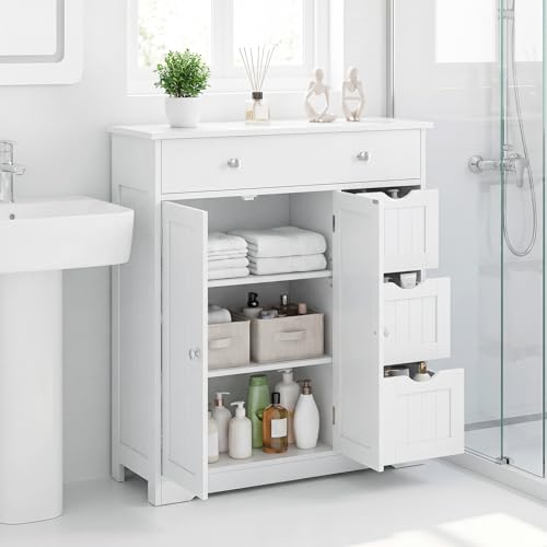 Image of Tangkula Bathroom Floor Cabinet, 4 Drawers, 2 Doors Cabinet (Off White)