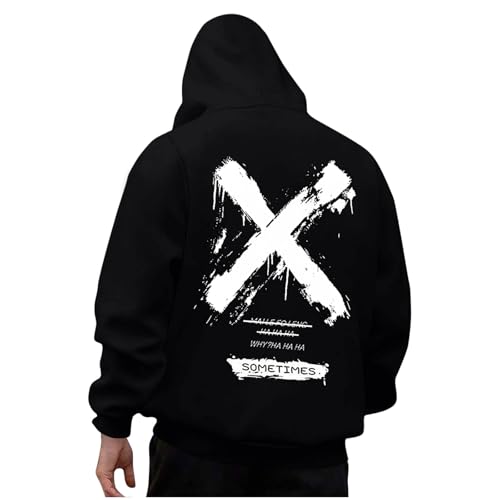 KOG Hoodie Herren Backprint Hoodies Tie-Dye Muster Hooded Sweatshirt Basic Oberteil Männer Oberteile Mode Streetwear 2025 Junge Kapuzenpullover Baumwolle Sweatshirt mit Kapuze Schwarz L