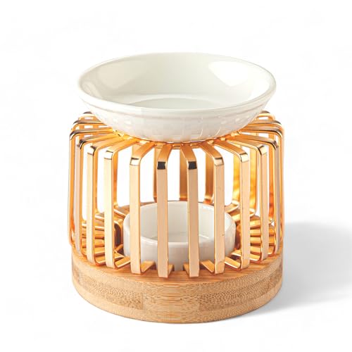 Brûle-Parfum Aero - Brûleur Senteurs - Mariage Métal Céramique et Bois - Aromathérapie Facile - Atmosphère Parfumée -Objet Artisanat Raffiné - Intérieur Moderne parfumé -50 ML - H 9,5cm – Zen’Arôme