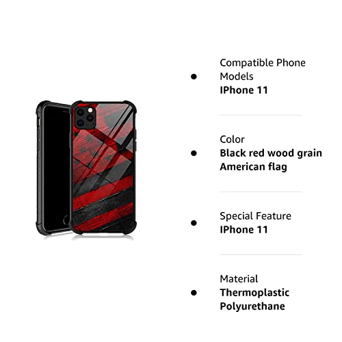Iphone 11 Case, Black Red Wood Grain American Flag Iphone 11 Cases For Men Women Fans,Design Pattern Back Bumper Shockproof Anti Scratch Reinforced Corners Soft Tpu Case #TOP6