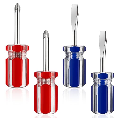 4PCS Short Screwdriver Set with Magnetic Tip, Flat and Cross
