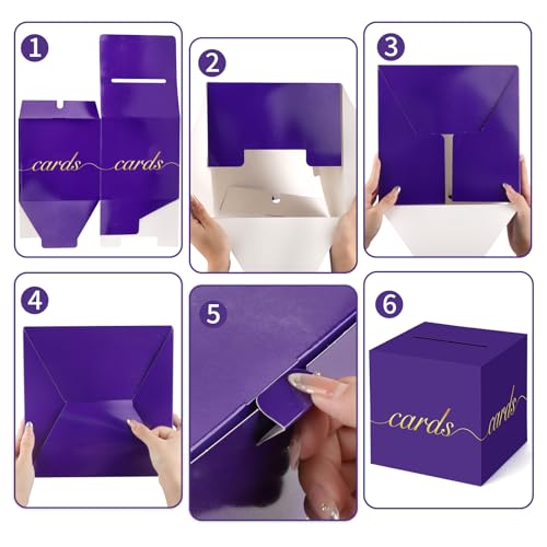 Image of Purple Card Box Gold Foil Wedding Favors Gift Card Boxes Post Box Receiving Money Box Holder for Wedding Reception, Baby Showers, Anniversary, Birthday Party, Retirement, Graduation Envelope Holder
