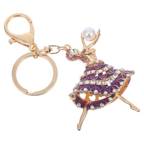GAROZATION Llavero y Fácil de Encontrar para Mujer de Ballet Creativo Colgante de Bailarina y Perla Falsa en Aleación de Zinc Púrpura, Diseño Delicado Accesorio Adecuado para Bolso