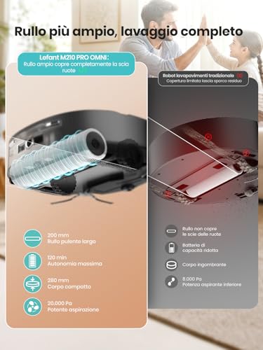 Lefant M210 PRO OMNI Robot Aspirapolvere Lavapavimenti con Rullo 20.000Pa - Immagine 4