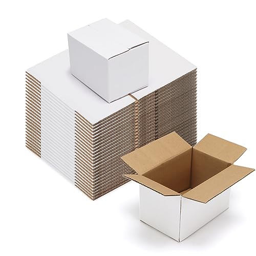 PETAFLOP 6x4x4 Shipping Boxes 50 Pack, White Cardboard Boxes Kraft Corrugated Mailer Boxes for Small Business
