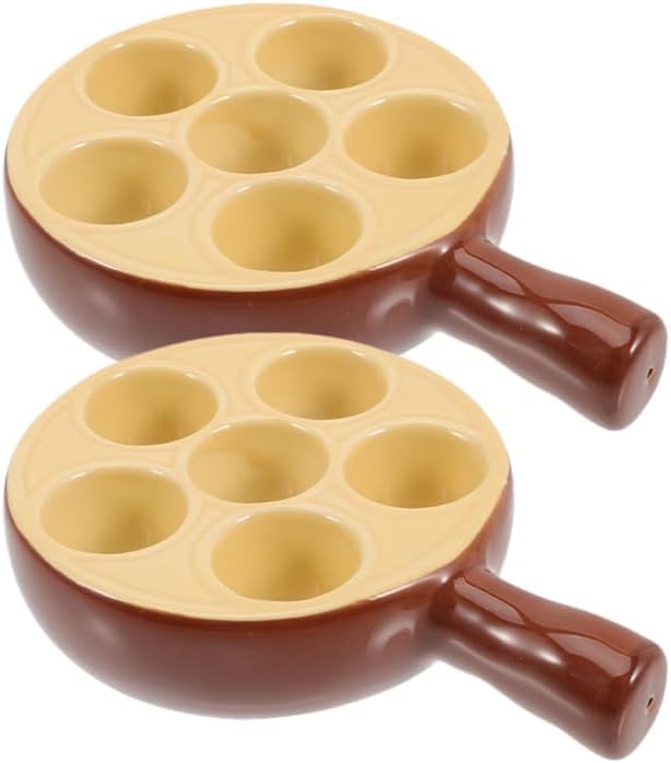 PEGANE Lot de 2 Poêlons, plat a cuisson à escargots en porcelaine 6 trous - 12 x 3,5 cm