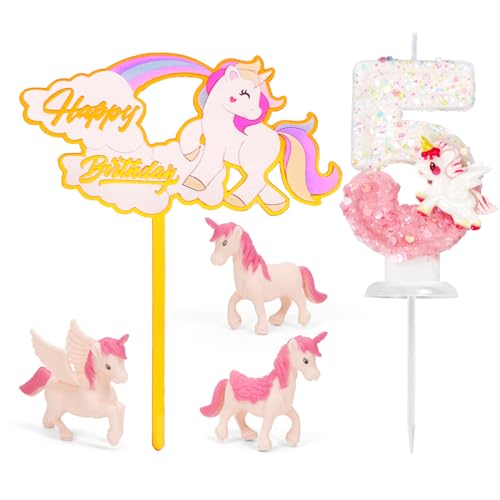 Velas de cumpleaños número 5, velas de unicornio para decoración de cumpleaños, accesorios para fiestas temáticas de unicornio