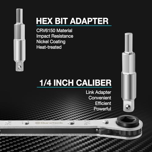 Image of DURATECH 4 IN 1 HVAC Service Wrench, 3 /16 inch, 1 /4 inch, 5 /16 inch, 3 /8 inch, Air Conditioning & Refrigeration Equipment, Hex Bit Adapter (Pack of 2)