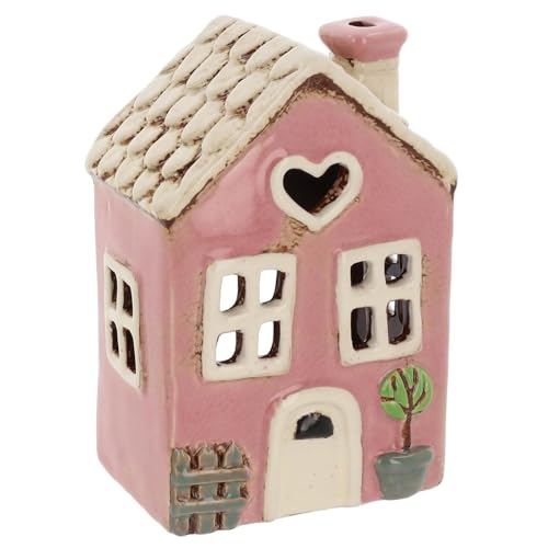 Shudehill Giftware Village Pottery Ceramic Tealight Holder Pretty Garden Floral House Pastel Collection (Heart Pink)