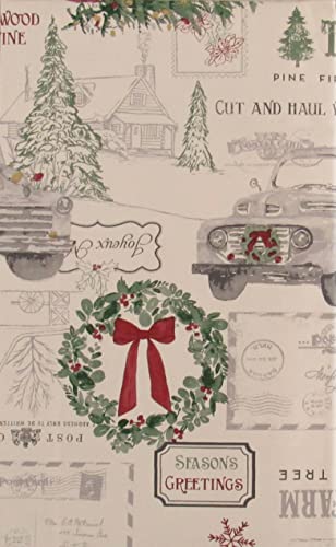 Country Christmas Tree Farm Collection Vinyl Flannel Back Tablecloth (52" X 120" Oblong) #TOP4