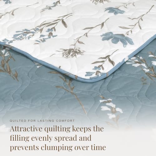 Image of HUESLAND Reversible AC Quilt Blanket Single Bed | 100% Cotton Quilted Shell, Super Soft 120 GSM Microfibre Wadding | Lightweight Comforter for All Weather Use | Floral - 55 x 88 inches