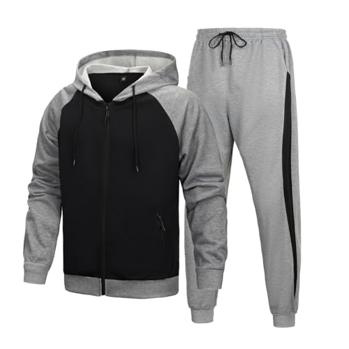 AOTORR Men's Hooded Athletic Tracksuit Sweatsuit Long Sleeve Full-Zip Jogging Sweatpants 2 Piece Patchwork Sportsuits