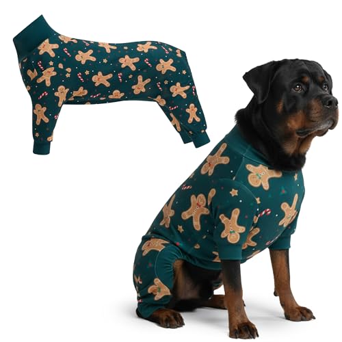 Spark Paws Weihnachtspyjama für Hunde, ultraweich und 4-Wege-Stretch, für kleine, mittelgroße und große Rassen, Lebkuchenmann, Größe 4XL