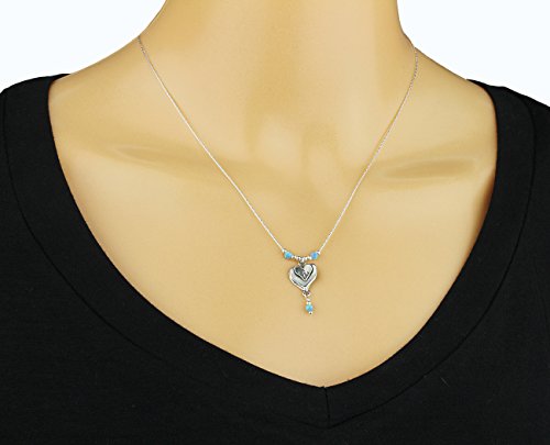 Heart Pendant With Created Blue Opal Beads 925 Sterling Silver Necklace, 18" + 4" Extender #TOP1