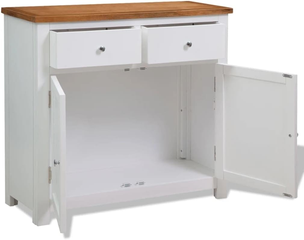 Solid Oak Wood Sideboard 35.4"x13.2"x32.7" with Two Drawers One Cabinet, Rustic Modern Country Style Furniture for Living Room Dining Room Hallway, Durable Acacia Wood