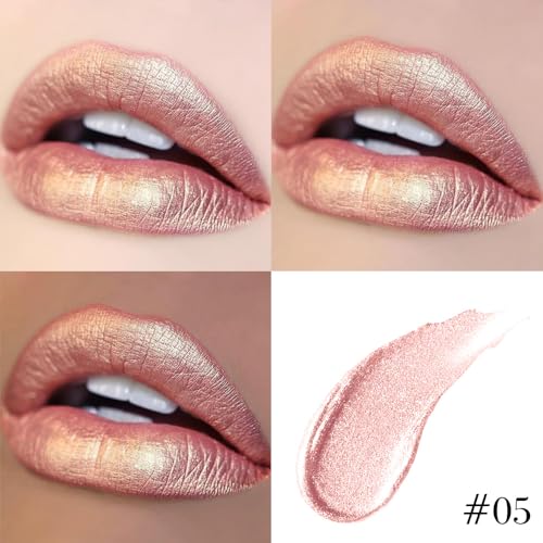 Image of evpct Champagne Gold Metallic Glitter Lip Liner and Lipstick Combo Lip Gloss Stain Set Makeup for Women Long Lasting Waterproof 24, Blonde Frosted Metallic Shimmer Glossy iridescent Liquid Lipstick 05