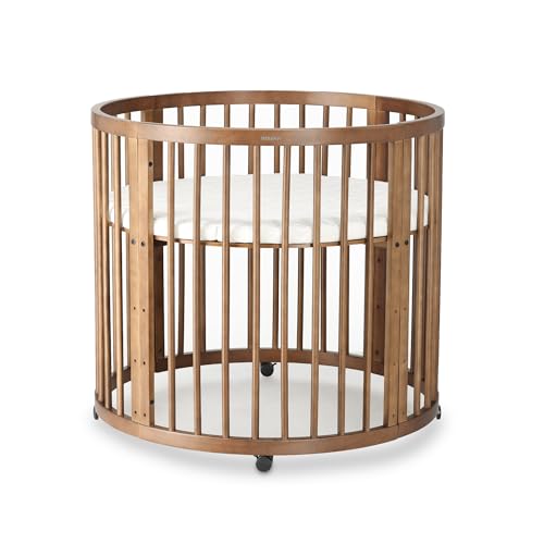 Deryan Willow Coffre de jeu rond – Parc en bois pour bébé – Avec matelas – Parc bébé marron chaud – Aire de jeu sécurisée en bois pour intérieur...