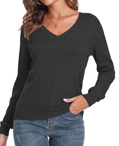 Image of QUALFORT Women's 100% Cotton Sweater, Basic Lightweight Long Sleeve Pullover