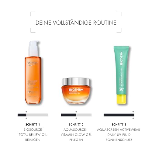 Biotherm Aquasource+ Vitamin Glow Gel, feuchtigkeitsspendendes Pflegegel mit 2500mg Vitamin B3, Astaxanthin & Biotech Plankton, für strahlende, reine Haut und ebenmäßigen Teint