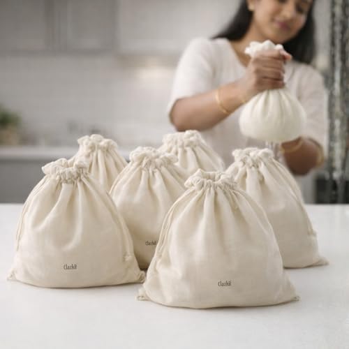 Image of Clazkit Muslin Cheese Cloth Bag - Reusable Straining & Filtering Cloth for Paneer, Juice, Nut Milk & Ice Cream, Size - 10 x 12Inches - Pack of 6