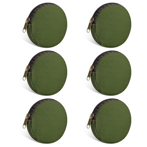Sinzip 6 Pieces Mini Round Cotton Canvas Makeup Bag with Bottom, Multi-Purpose Zipper Coin Purse Pouch Cosmetic Bag Travel Toiletry Pouch, Blank DIY Craft Bag (Green, XS)