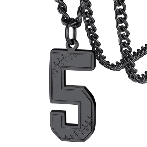 FaithHeart Lucky Number Pendant Necklace for Men Women, Stainless Steel Athlete Sports Jewelry Personalized Customizable Black 1