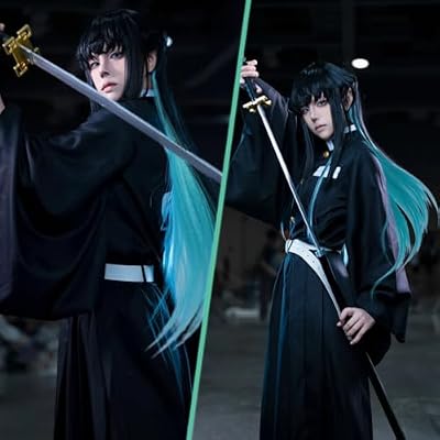 Anime Cosplay Costume Outfit Set with Wig Earrings Uniform for Halloween (Black, Small)