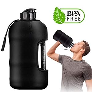Image of Kaptron Gym Water Bottle with Case - Bodybuilding Water Bottle - Strong Durable 2.2 Litre Water Bottle with Handle - BPA Free Large Half Gallon Sports Water Bottles (Black, Medium)